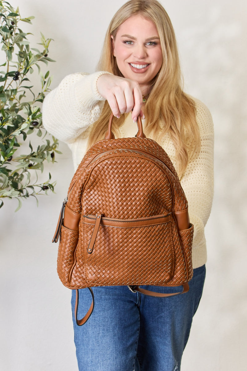 SHOMICO PU Leather Woven Backpack