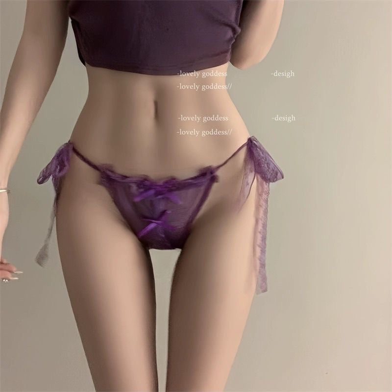 Want Sexy Lacing Lace Low Waist Bow Open Crotch Underwear