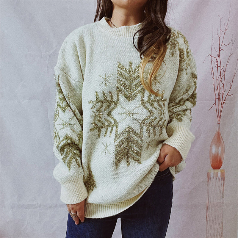 Snowflake Pattern Long Sleeve Sweater