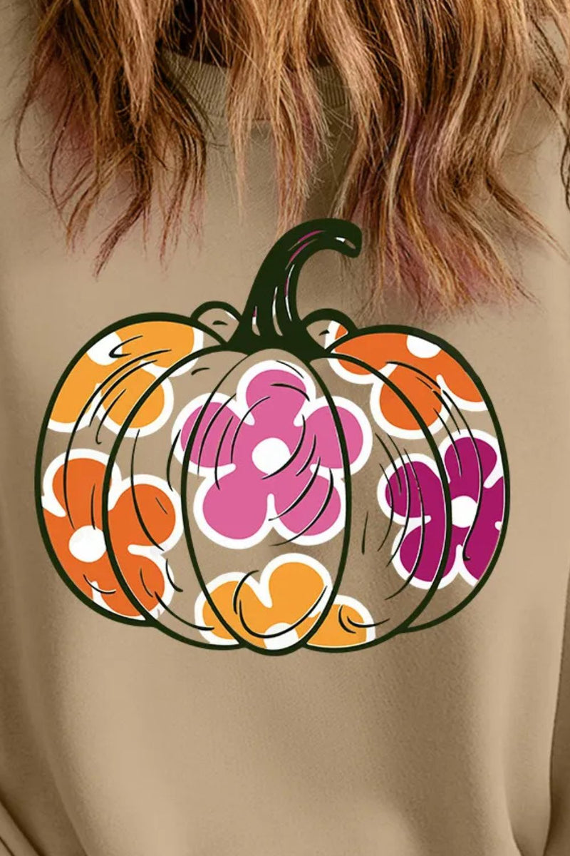 Plus Size Pumpkin Graphic Dropped Shoulder Sweatshirt