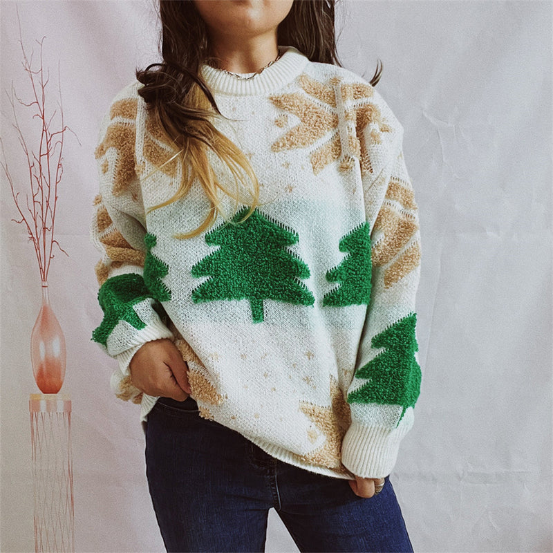 Snowflake Round Neck Long Sleeve Sweater