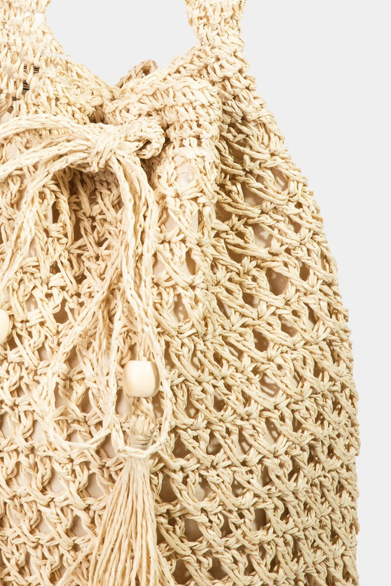 Fame Straw Braided Drawstring Tote Bag with Tassel