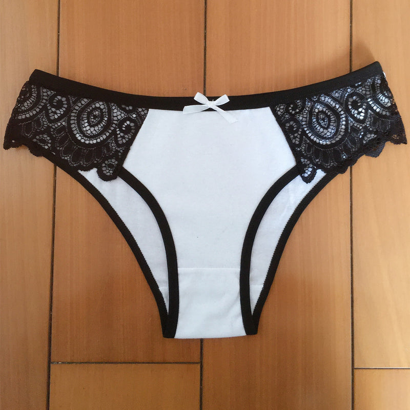 Women's Low Waist Lace Color Matching Panties Cotton Briefs