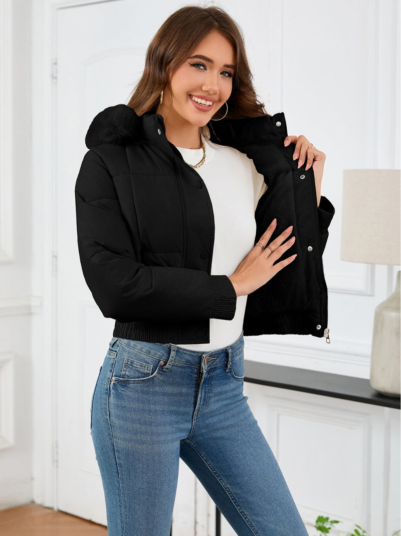 Pocketed Long Sleeve Cropped Hooded Winter Coat