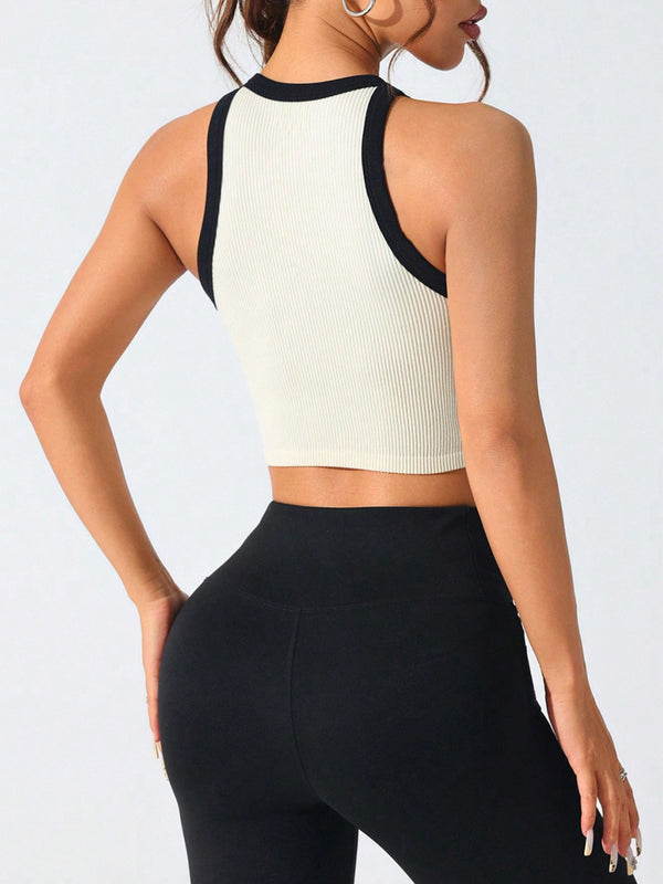 Contrast Trim Round Neck Active Tank