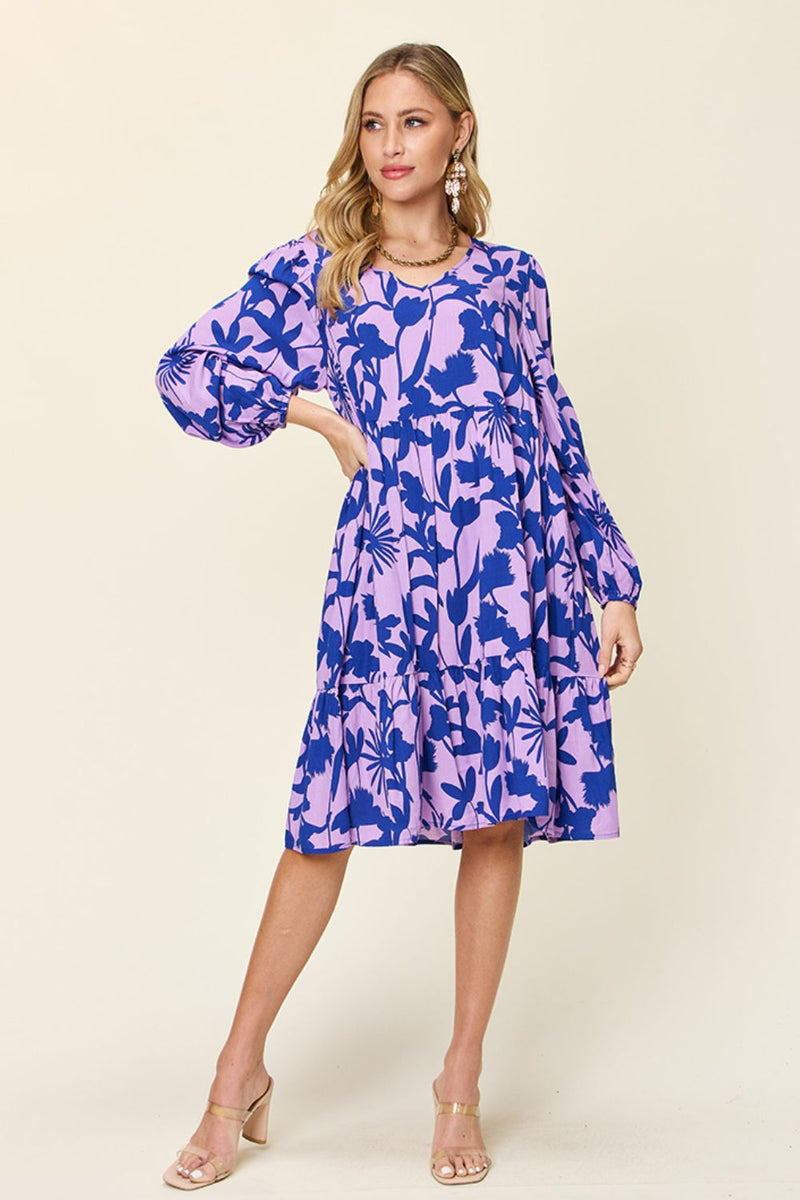 Double Take Full Size Printed Ruffle Hem Dress with Pocket