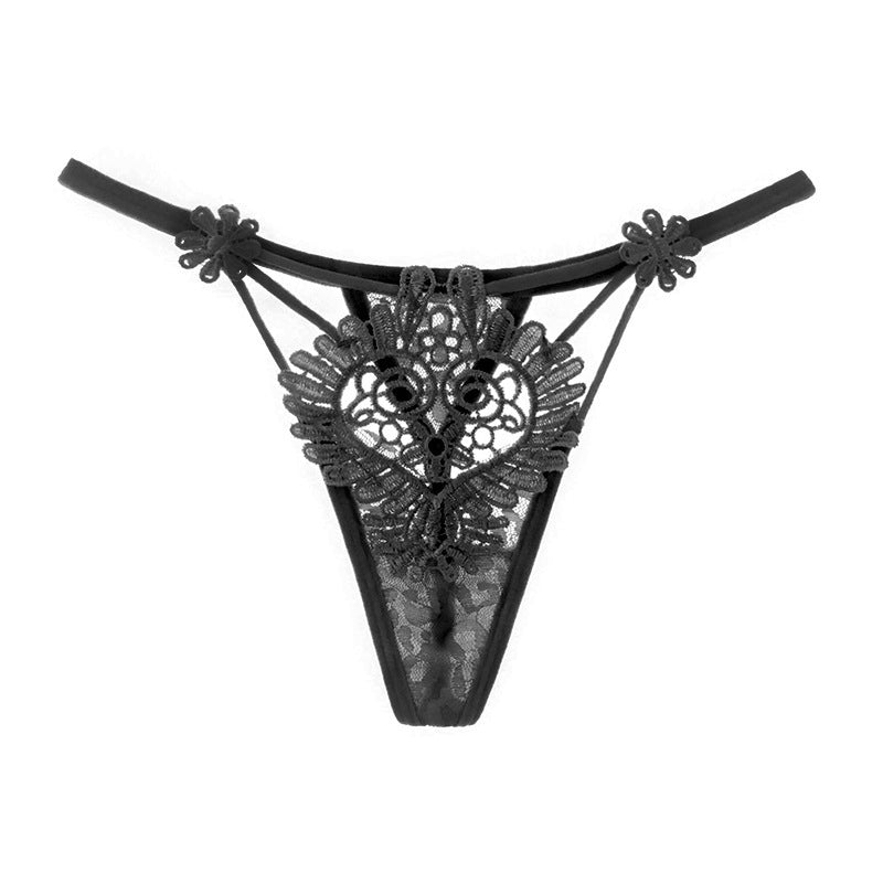 Women's Hollow Low Waist Water Soluble Flower Embroidery T-back Underwear