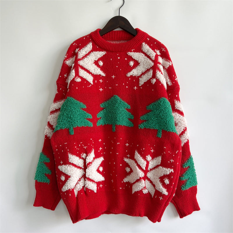 Snowflake Round Neck Long Sleeve Sweater