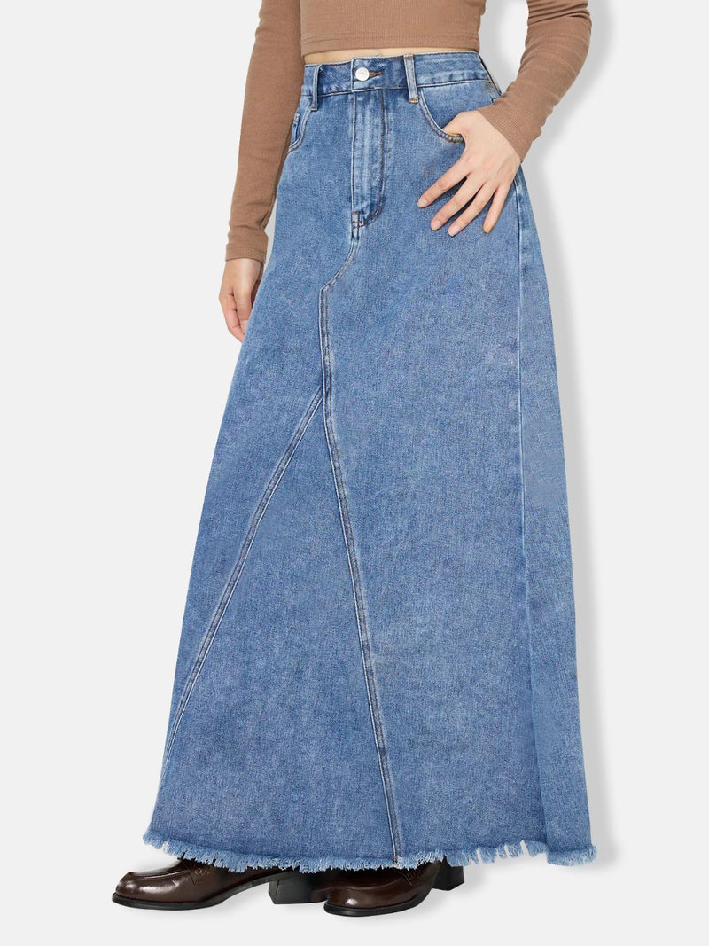 Raw Hem Maxi Denim Skirt