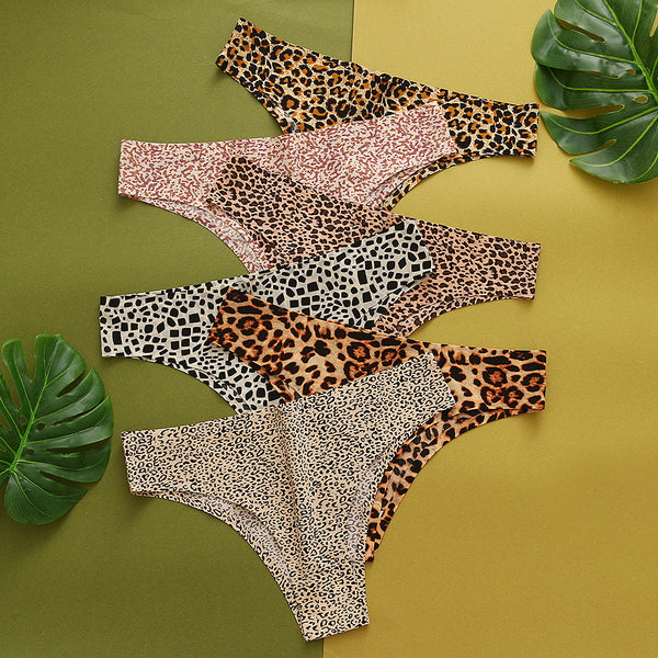 Leopard Print Underwear Women's Breathable Traceless Ice Silk Briefs